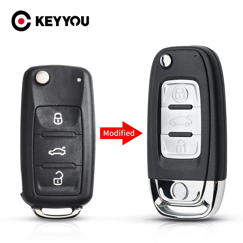 KEYYOU 3 Button Car Key Shell Modified Flip Folding Key Case For VW Volkswagen Golf Tiguan Polo Jetta Skoda Seat 5K0837202 202AD