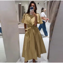 The Overcast Line | Belted Trench Midi Dress with Cape Overlay