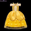 Girls Belle Princess Dress LED Light Up Summer Cosplay Costume Beauty and the Beast Clothing Birthday Party Gift