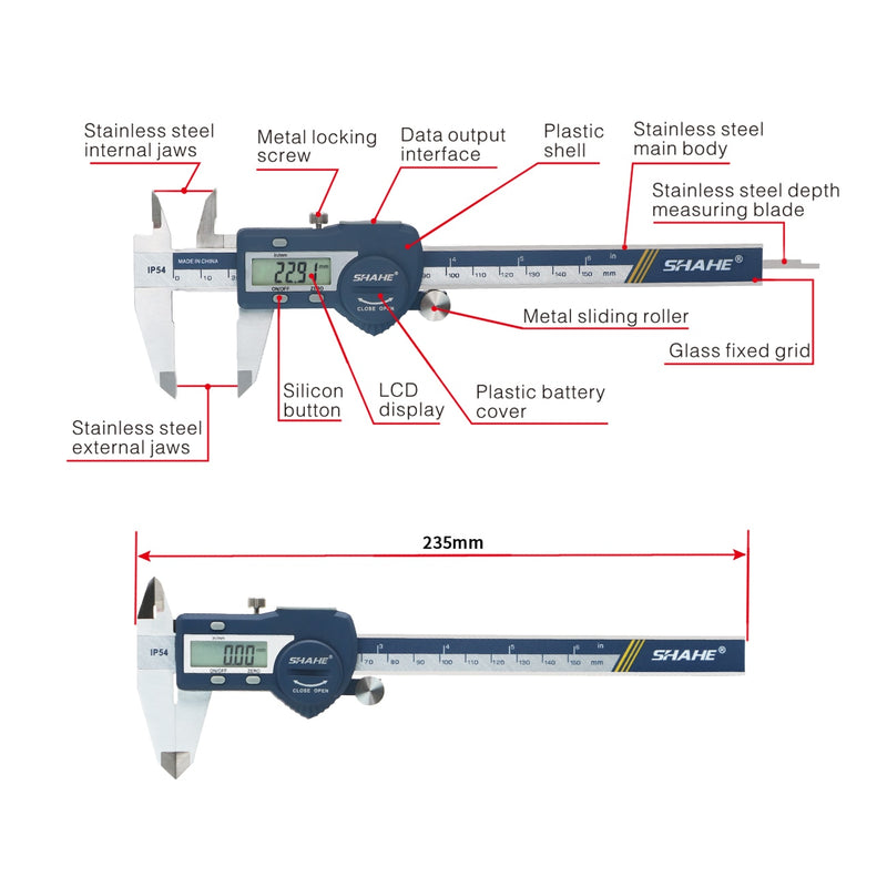 SHAHE Hardened Stainless Steel 0-150 mm Digital Caliper Messschieber Caliper Electronic Vernier Micrometro