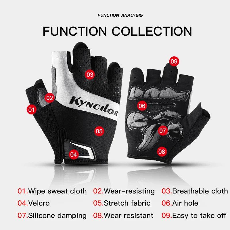 Half Finger Sports Cycling Gloves Breathable Sweat Non-Slip Wear MTB Gloves Fitness Gym Riding Motorcycle Gloves Men Black