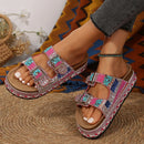 New Women's Rhinestone Thick Sole Twine Double Buckle Sandals, Soft Comfortable Women's Beach Slippers Large size