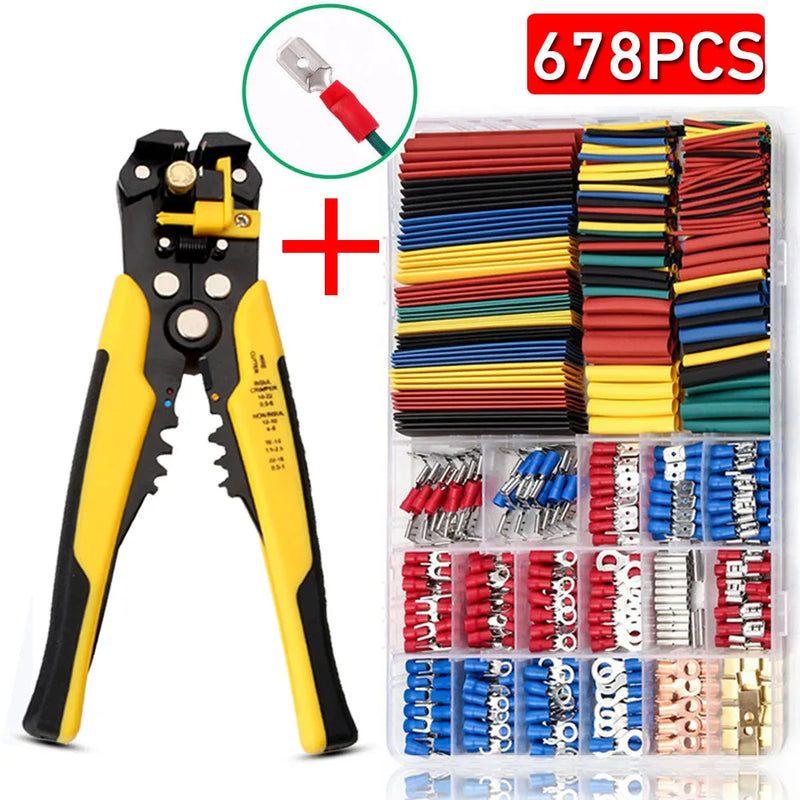 280/678PCS Heat Shrink Tube Sleeving Set Car Electrical Wire Terminals Insulated Crimp Connectors Spade Set Kit with Pliers