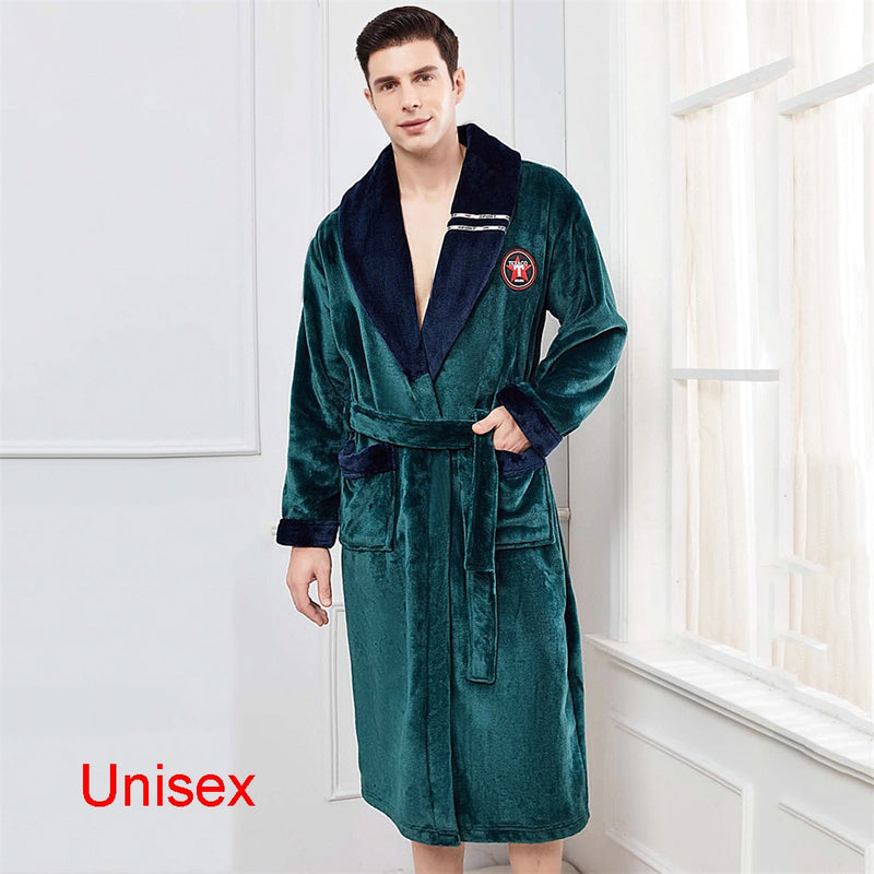 Winter Thick Warm Female Coral Fleece Kimono Robe Lovers Couple Nightgown Bath Gown Sleepwear Men Large Nightwear M L XL XXL 3XL