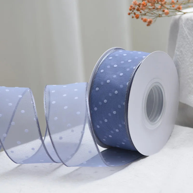 10Yards 4CM Polka Dots Organza Gauze Packaging Ribbon Tape Flower Gift Box Wrap Bow DIY Wedding Christmas Party Decoration