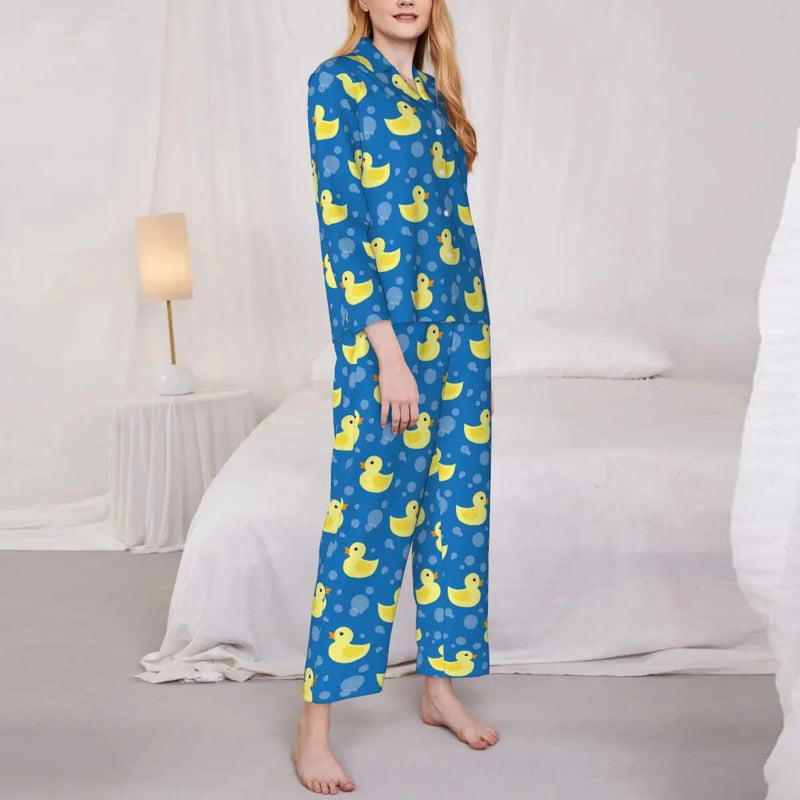 Pajamas Female Yellow Classic Ducks Daily Sleepwear Animal Two Piece Retro Pajama Sets Long Sleeve Elegant Oversize Home Suit