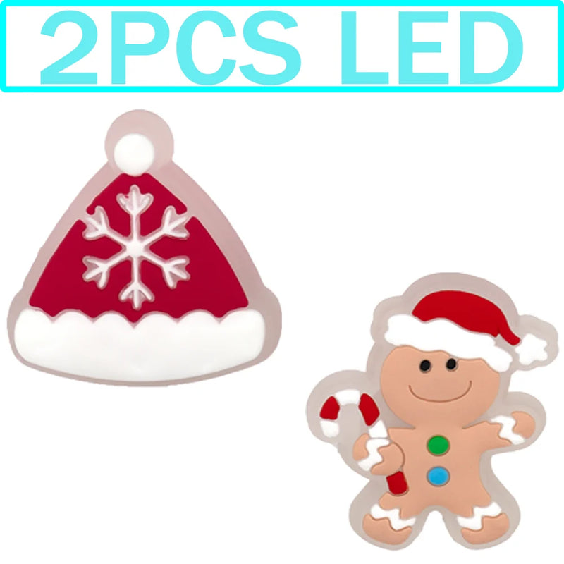 1-5PCS New Christmas LED Shoe Charms,Cute Santa Claus Cat & Dog Pin Accessories for Sandals,Shoe Clogs Buckle Christmas Gifts