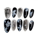 10pcs/1set Black White Press On Nails With Smudging Design Ultra-flexible Long Lasting Fake Nails For Daily And Parties Wearing