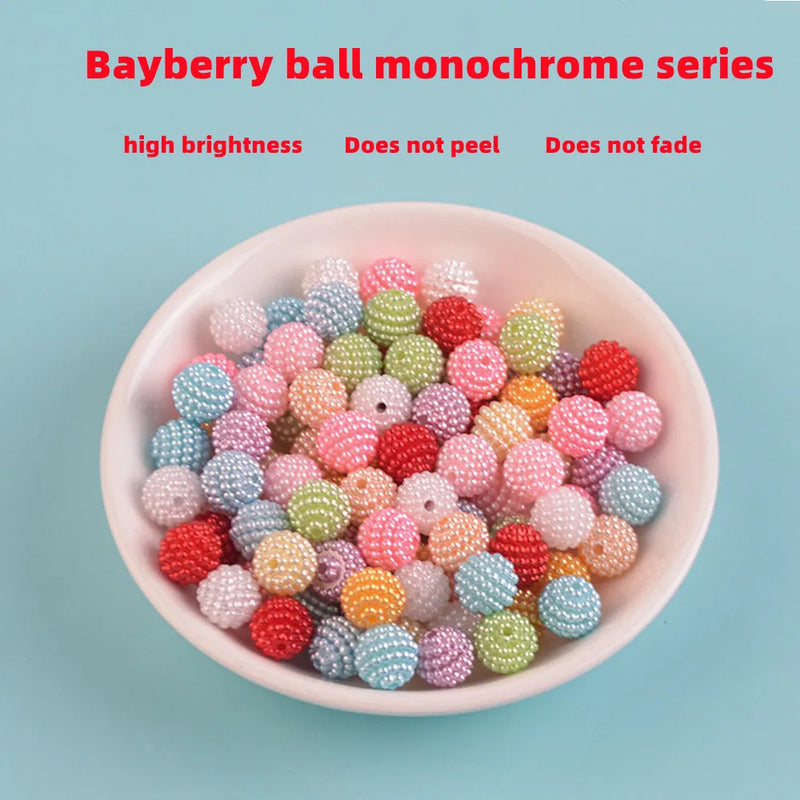 10/12/15mm 200pcs ABS Imitation Pearl Monochrome Bayberry Ball Straight Hole Color Loose Beads Handmade Diy Jewelry Accessories