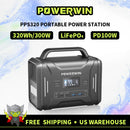 POWERWIN 320Wh Portable Power Station PPS320 Solargenerator 300W LiFePO4 Batterie PD100W Schnellladung Gastherme Camping Wechselrichter