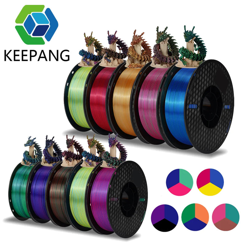 Tri-Color Dual-Color Silk Rainbow PLA Filament 1.75mm Accuracy+/-0.03mm 3D Printer Filament Compatible with Most FDM Printers