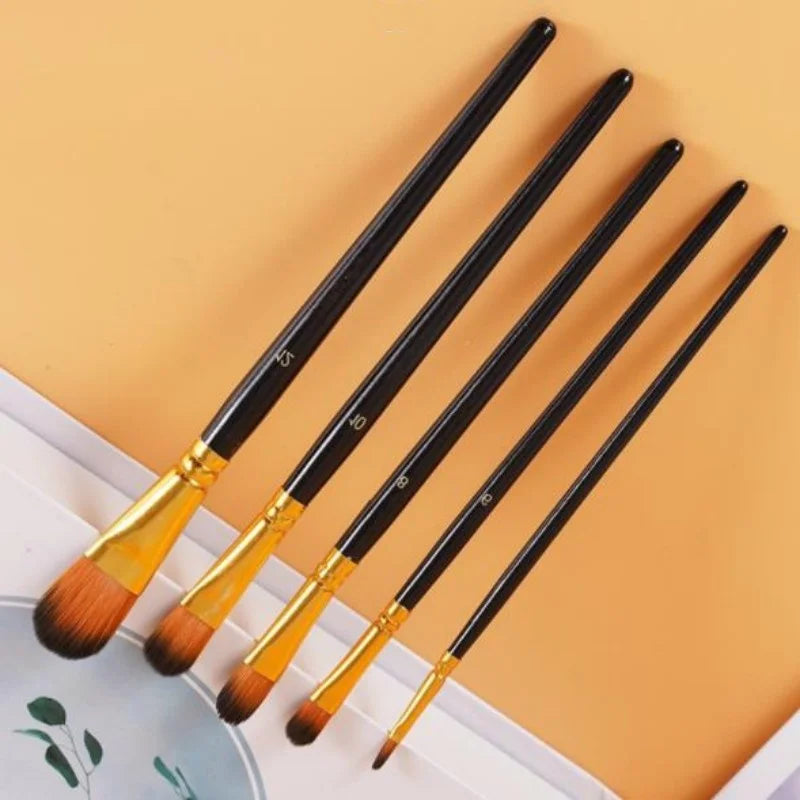 5Pcs Artist Paint Brush Set High Quality Nylon Hair Wood Black Watercolor Brush for Gouache Acrylic Oil Painting Art Supplies