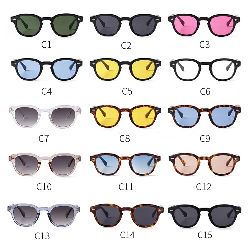 Vintage Tortoise Shell Round Sunglasses Women Men 2024 Brand Design Retro Rivet Yellow Blue Lens Square Sun Glasses Female UV400