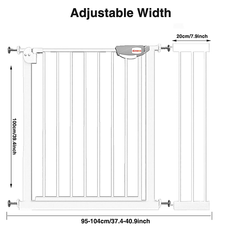 UBRAVOO Baby Gate for Doors and Stairs, Height 100 cm, Safety Pet Gate,  Automatic Closure, Triple Locking, JLB-MD01