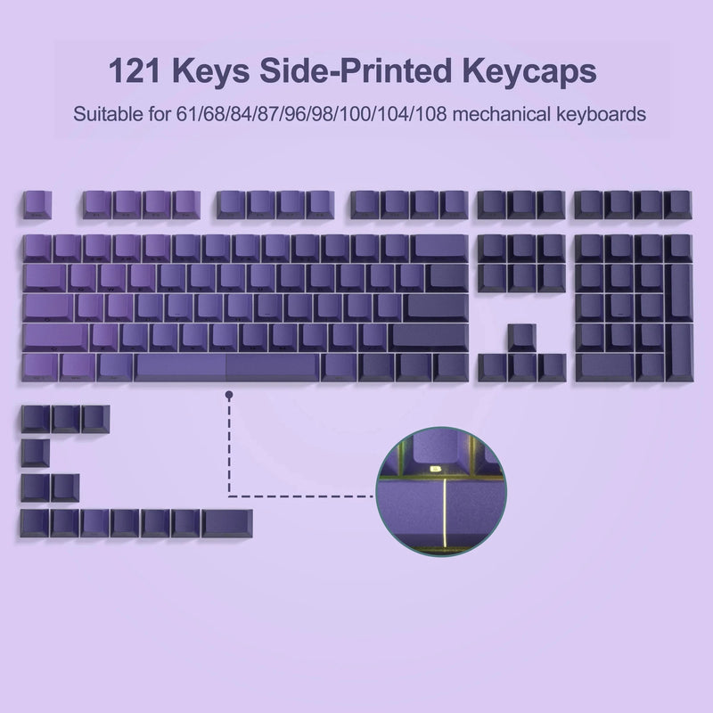 Gradient Purple Double Shot PBT Keycaps Cherry/OEM Profile 136 Keys Side Printed Keycaps for Gateron Cherry MX Switches Keyboard