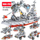 1000+PCS Military Series Warship Fighter Robot Building Blocks Boat Airplane Car Set Toys For Children Gifts