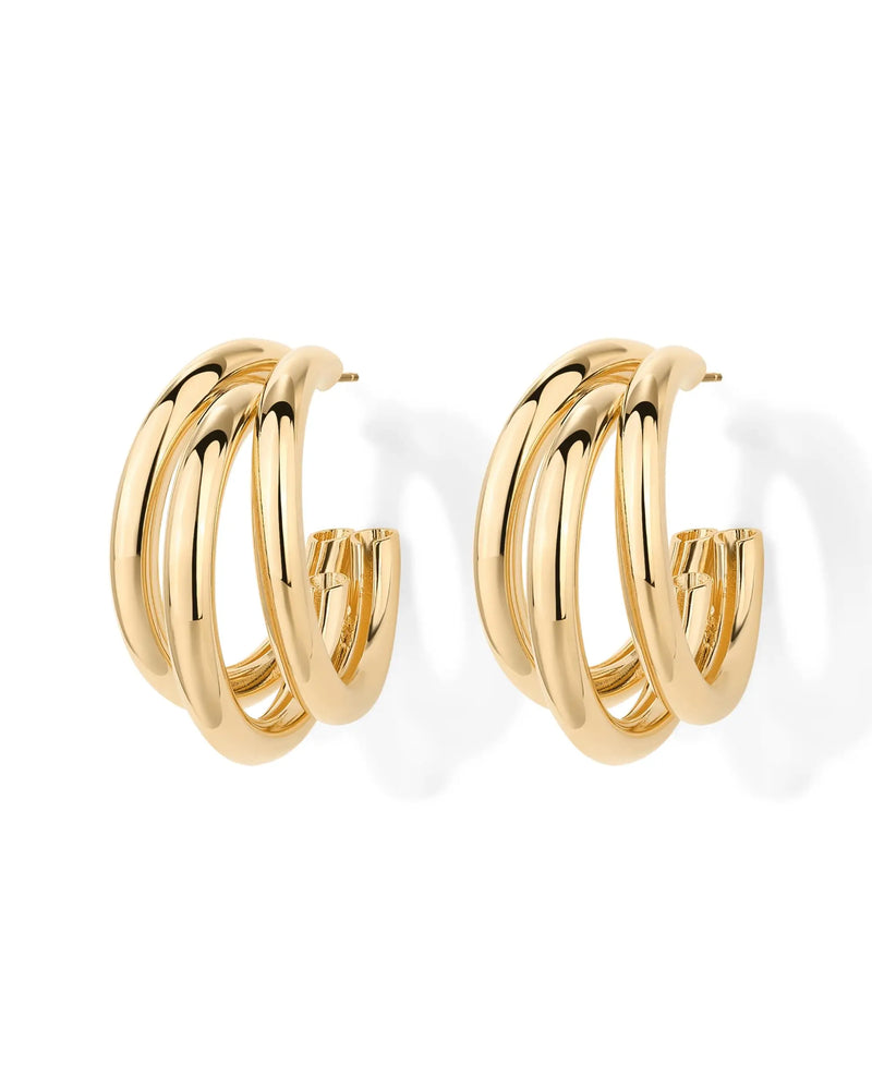 Vonmoos New 14K Gold Plated Chunky Multi Hoop Earrings for Women Fashion Hypoallergenic Trendy Triple Split Loop Huggie Earrings