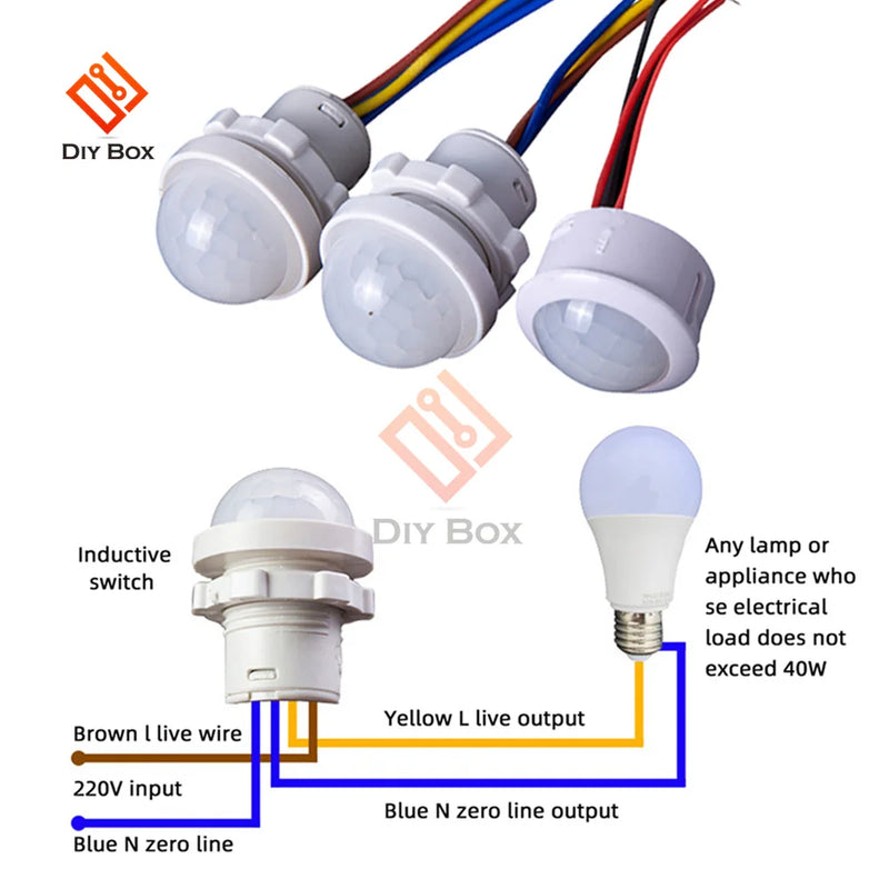 AC110-240V DC12-24V Automatic Sensor Light Switch LED PIR Infrared Motion Sensor Detection Night Light Indoor Outdoor