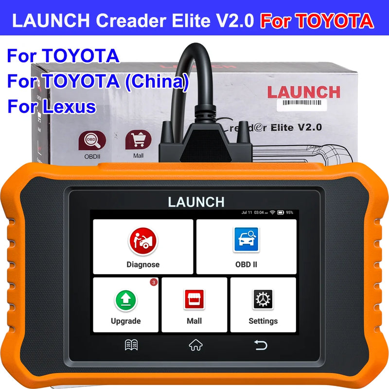 LAUNCH X-431 Creader Elite V2.0 For Toyota For Lexus All System Car Diagnostic Tool ECU Coding Active Test OBD2 Lifetime Free