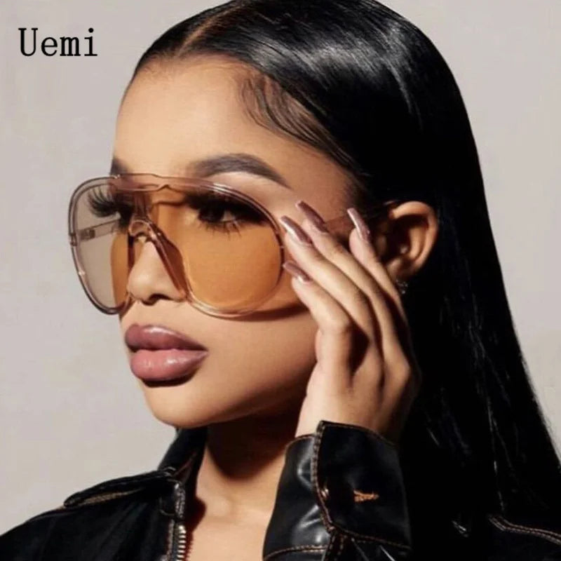 Uemi Fashion Vintage One Piece Sunglasses For Women Men Yellow Oversized Sun Glasses Female Shades UV400 Eyeglasses