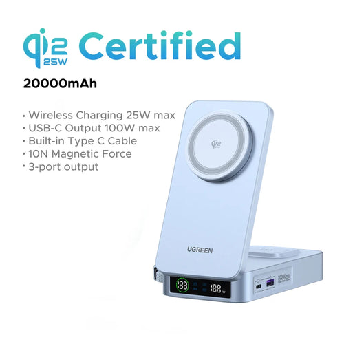 The Pocket Grid | 20000mAh 100W Magnetic Qi2 Power Bank with Wireless Charging