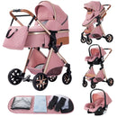 Luxury Baby Stroller 3 in1 Portable Travel Baby Carriage Aluminum Frame Folding Prams High Landscape Car for Newborn Baby BLACK