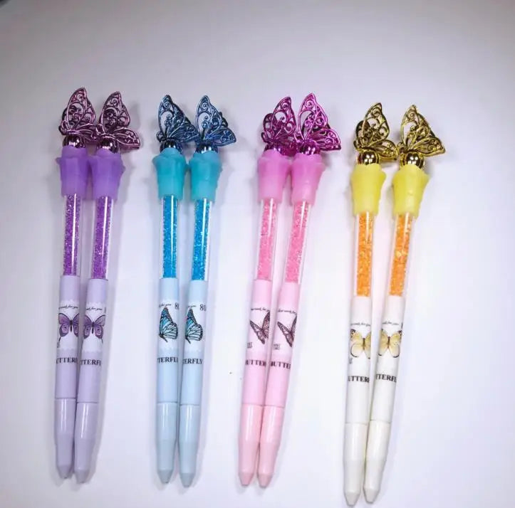 2 Pcs Cute Novelty Butterfly Crystal Gel Pen Stationery creative sweet pretty lovely