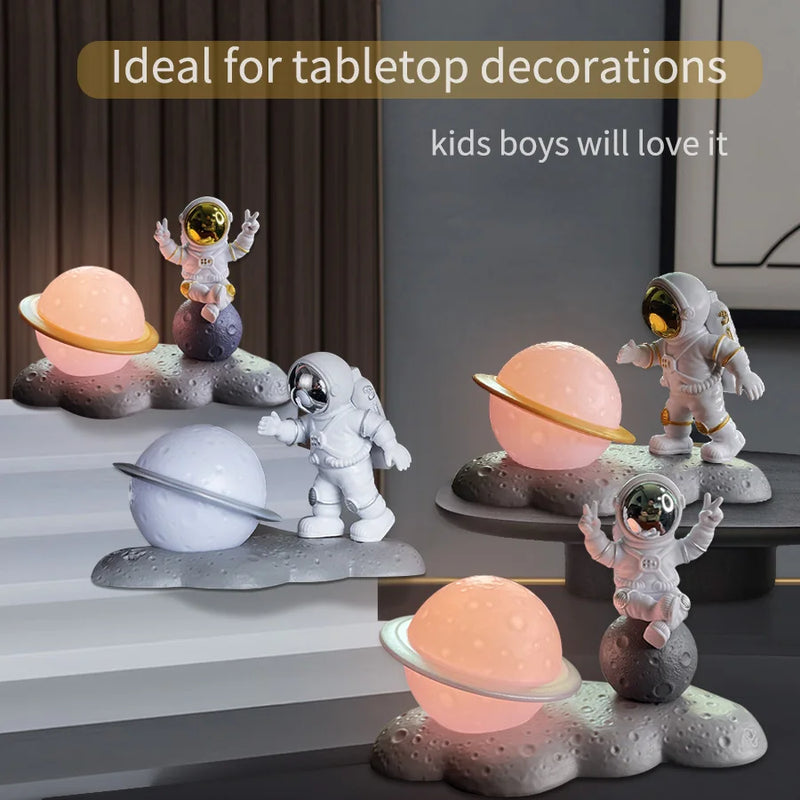 Astronaut Figurine Resin Spaceman Sculpture Modern Home Decor Led Spaceman Creative Night Light Decoration Birthday Gift