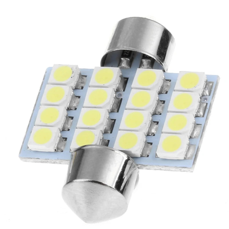 1Pc 31mm 3528 16SMD Car LED Dome Festoon Double-Tip Roof License Plate Light QW