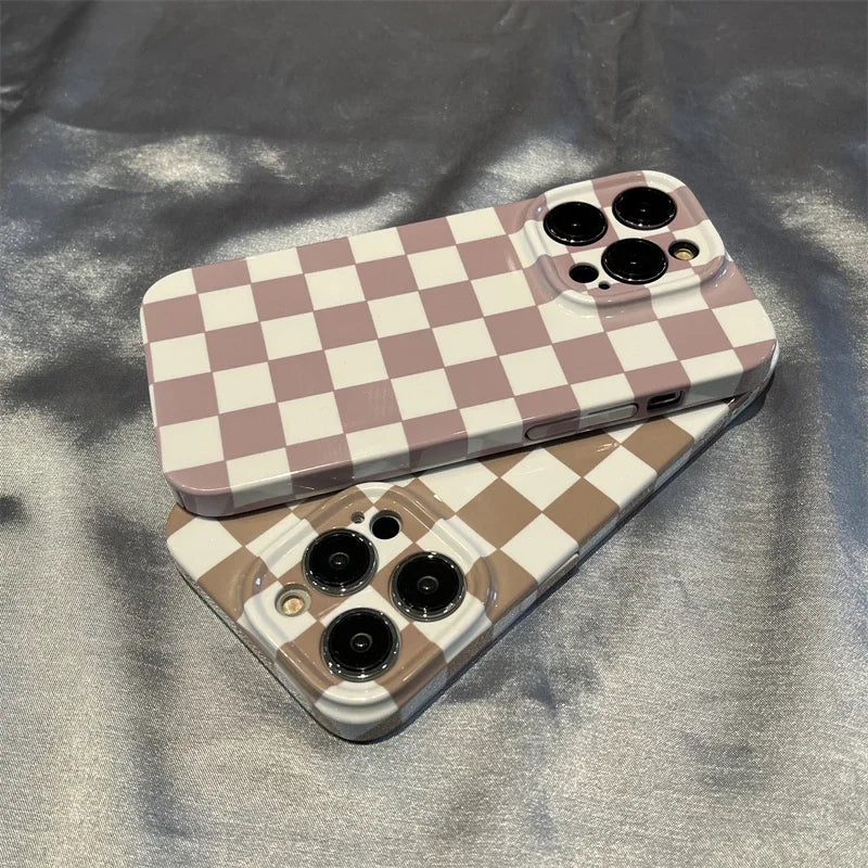 Simple Checkerboard Phone Case For IPHONE 16 15 14PRO MAX 13 13 PRO 13 PRO MAX 14 14PLUS 14PRO Acrylic Hard Mobile Phone Cases