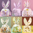 50pcs Rabbit Ear Bags Carton Plastic Cookie Candy Bags for Easter Party Baking Snack Packing Supplies Kids Gifts Boy Girl