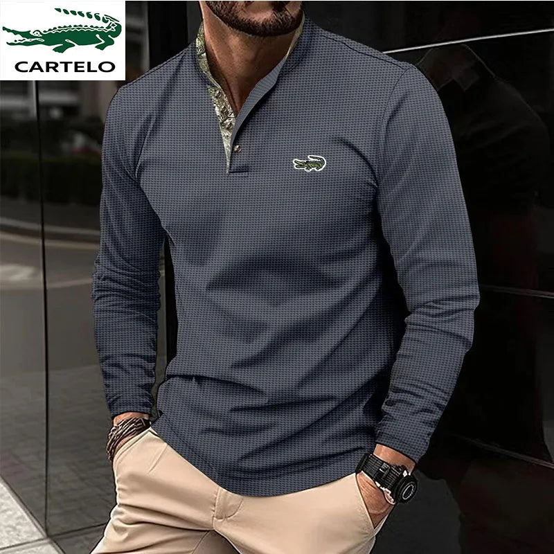 High quality Spring and autumn men's long sleeve Polo shirt fashion casual sports round neck fitness running long sleeve T-shirt