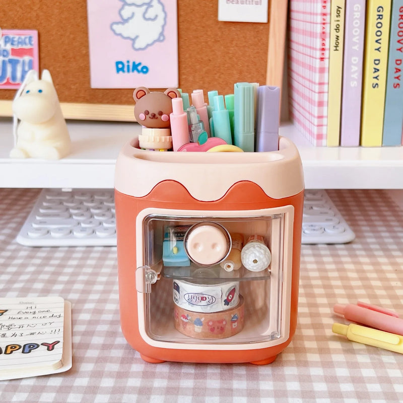 1PC Kawaii Pig Pen Pencil Pot Holder Brush Storage Container Desk Organizer Multifunction washi tape Stationery Office Supplies