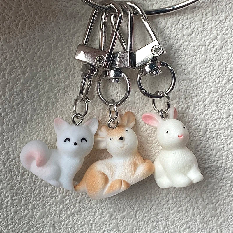 Cute 3D Fox Goose Rabbit Elk Keychains Keyring For Women Friend Gift Kawaii Hedgehog Aniaml Pet Doll Bag Box Car Key Accessories