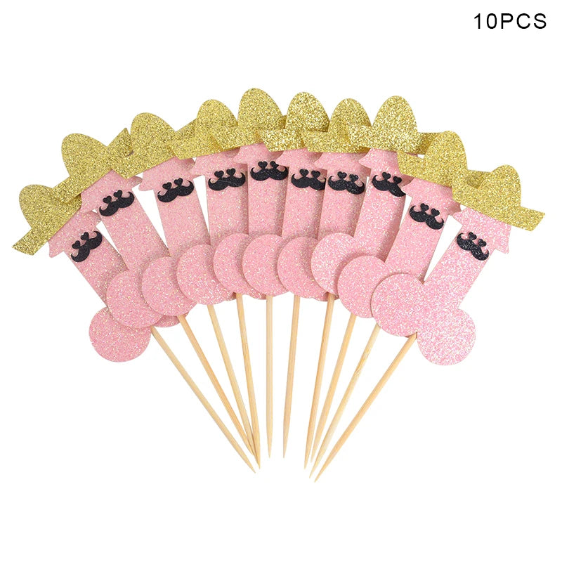 10pcs Glitter Willy Penis Cupcake Topper Funny Nude Dick Cake Toppers Wedding Favors Bachelorette Adult Hen Night Party Supplies