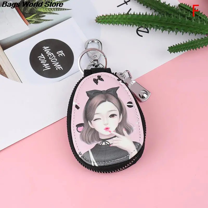 Fashion 1Pc Cartoon Women Key Bag Girl Students Leather Key Wallets Key Case For Car Key Chains Cover New Lovely Key Holder