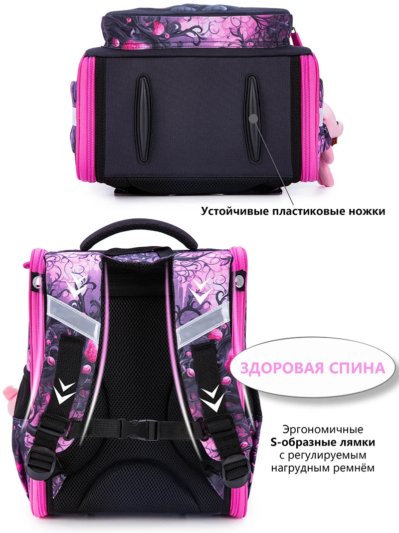 Orthopedic School Backpack For Girls Cartoon Cat Primary School Grade 1 Students Bags Kids Satchels Female Bookbag 7-9 Years