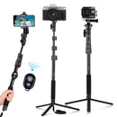 54-in Extendable Selfie Stick Tripod Stand Aluminum Alloy with Phone Holder Sports Camera Mount Adapter Remote Shutter