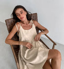 Cotton Linen Suspender Dress Spring and Summer Women's Beach Style Fake Casual Loose Soft Ruffled Edge A-line Suspender Dress