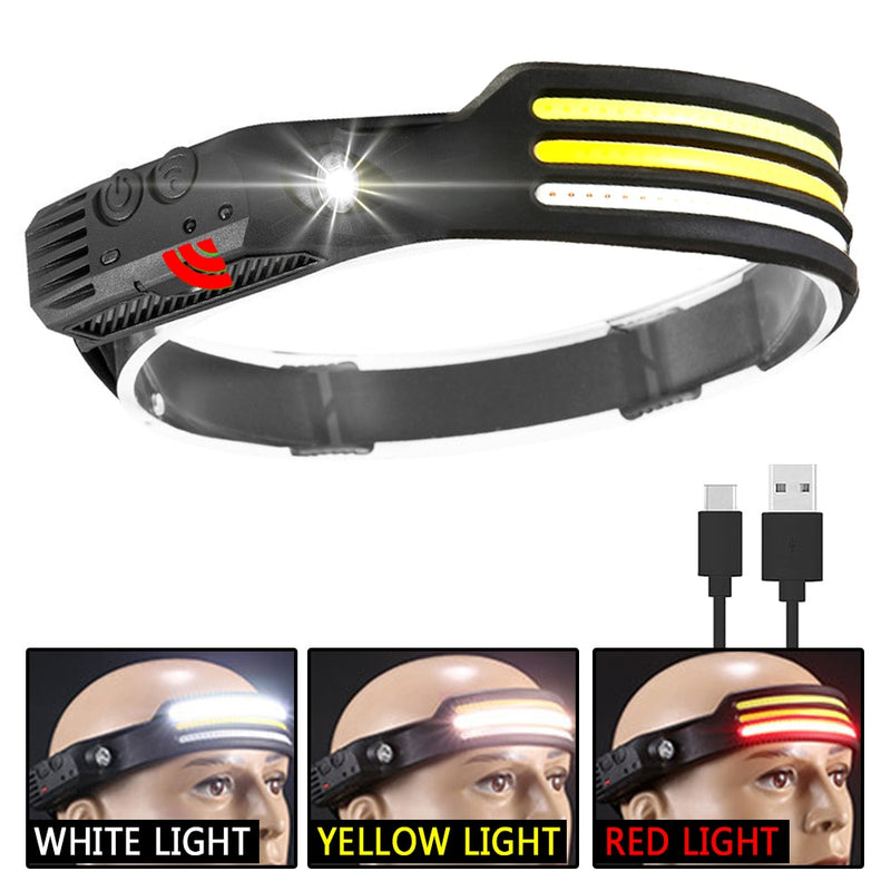 Induction Headlamp COB LED Head Lamp with Built-in Battery Flashlight USB Rechargeable Head Lamp 5 Lighting Modes Head Light