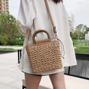 JIOMAY Straw Bags Summer 2023 Women Tote Bags Designer Handbags PurseS Weave Drawstring Closure Wooden Handle Beach Shoulder Bag