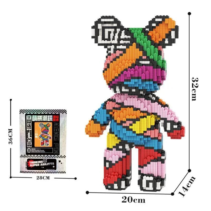 Hot 3D Kawaii Bear Model Micro Diamond Building Block With Light Developmental Brick Toys For Boys Kids Children Birthday Gifts