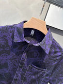 Large Size Cartoon Purple Short-sleeved Floral Shirt Men's Summer Dark Retro Hong Kong Style Handsome Hawaiian Shirt