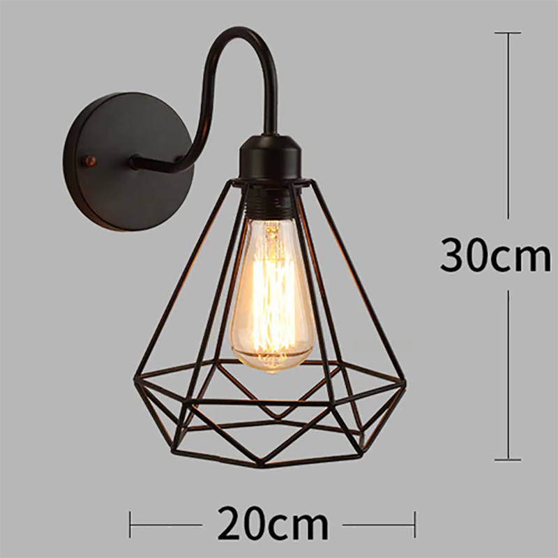 Retro LED Wall Lamp Minimalist Cage Black Lampshade Iron Light For Living Room Dining Room Bedroom Study Indoor Lighting Fixture