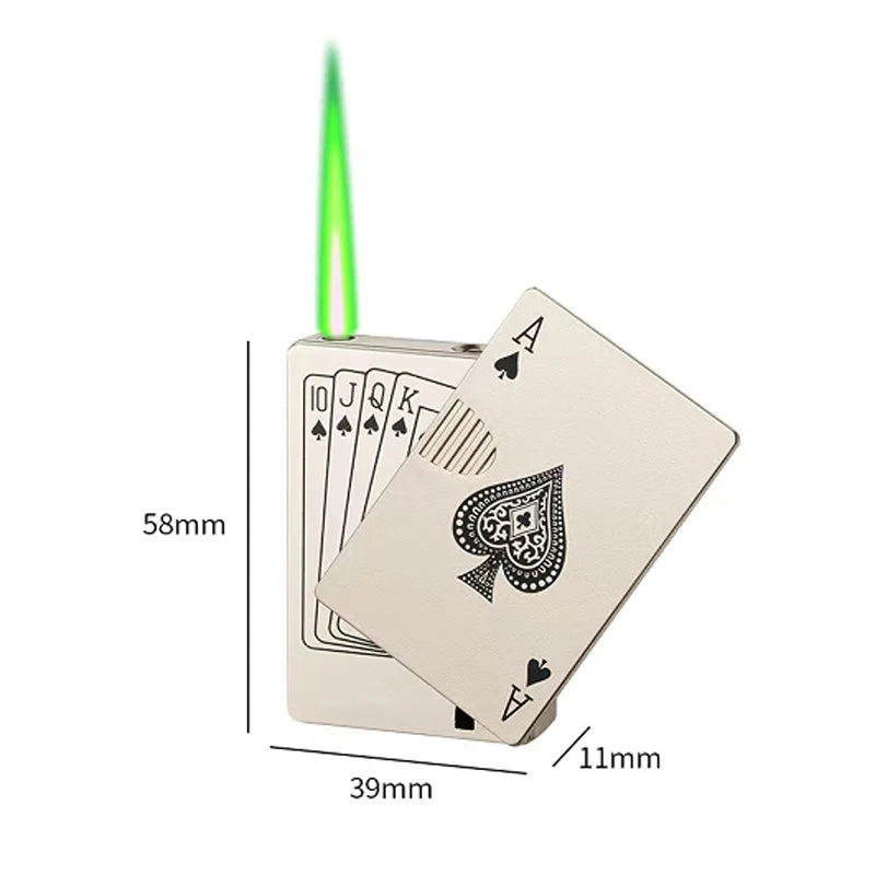 Dropshipping Creative Jet Torch Green Flame Pocket Lighter Metal Windproof Playing Card Lighter Funny Toy Smoking Accessories
