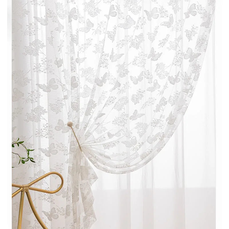 Butterfly Gauze Curtain European and American White Lace Gauze Curtain Curtains for Living Dining Room Bedroom