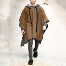 Autumn Trendy Men's Cape Coat Vintage Poncho Jacket Batwing Sleeve Irregular Design Men Hooded Trench Shawl Coat Cosplay Costume