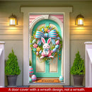 Easter Door Cover Decoration Plush Rabbit Wreath Easter Egg Coloured Ribbon Background Indoor Outdoor Porch Banner Party Supply
