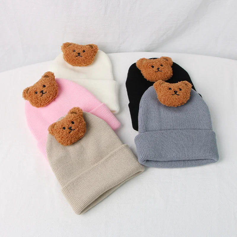 New Korean Cartoon Bear Baby Hat Knitted Baby Boys Girls Hat Winter Warm Cute Animals Toddler Kids Cap Beanies Bonnet 모자