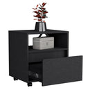 Bedroom Nightstand , End Table, Side Table Casters, Single Drawer-Black Bedroom Furniture Nightstands